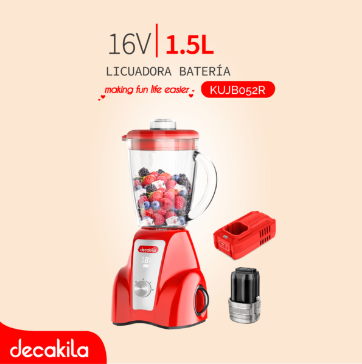 DECAKILA LICUADORA BATERIA LITIO 16V, 1.5LT ROJA C / KUJB052R