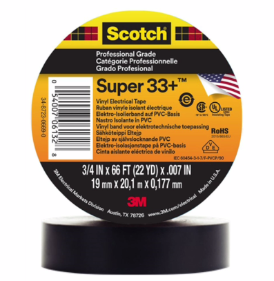 3M TAPE ELECTRICO SUPER 33 NEGRO 3/4X20MTS