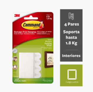 3M GANCHO ADHESIVO COMMNAD TIRAS SUJETA CUAD PEQ BLANCA 17202-ES