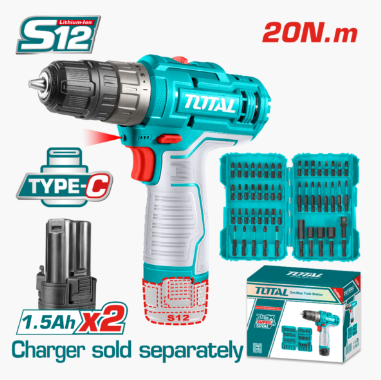 HE/TALADRO TOTAL 12V 3/8 1500RPM 2BAT / TOSLI24011