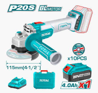 ESMERILADORA ANGULAR TOTAL 4 1/2″ 1100W 20V C/1BAT / UTAGLI2011587